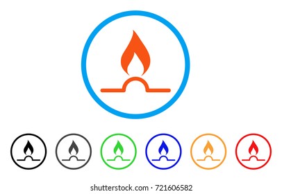 Gas Flame rounded icon. Style is a flat gas flame orange symbol inside light blue circle with black, gray, green, blue, red, orange versions. Vector designed for web and software interfaces.