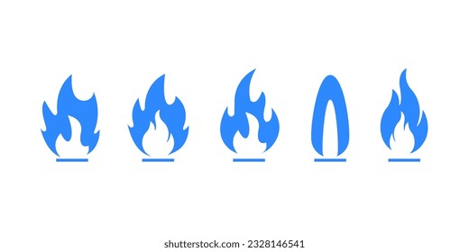 Gas flames vector icons isolated from the background. Sign set blue burning natural gas in the flat style.