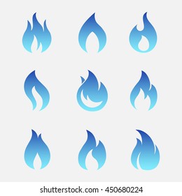 Gas flames vector icons isolated from the background. Sign set blue burning natural gas in the flat style. 