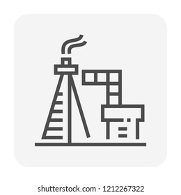 Gas flare, flare stack and flame vector icon. Combustion device for industry i.e. petroleum refinery, chemical and natural gas processing plant, oil gas extraction site, oil gas well. 64x64 pixel.