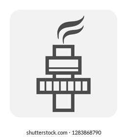 Gas Flare, Flare Stack And Flame Vector Icon. Combustion Device For Industry I.e. Petroleum Refinery, Chemical And Natural Gas Processing Plant, Oil Gas Extraction Site, Oil Gas Well, Offshore Rig.