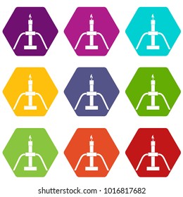 Gas flaring icon set many color hexahedron isolated on white vector illustration