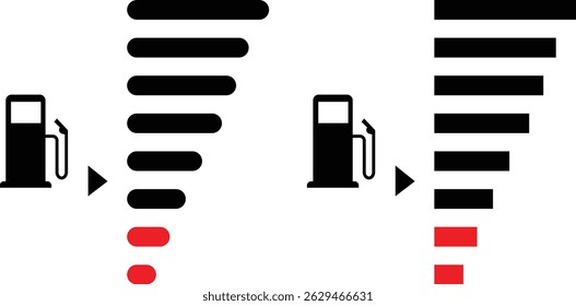 Medidor de gás e combustível cheio e ícone vazio. uma bomba de gás e medidor de combustível cheio e vazio.  Ícone de medidor de combustível definido. ilustração do vetor

