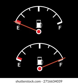 Gas and fuel gauge meter full and empty icon set vector illustration