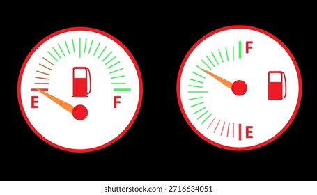Medidor de gas y gasolina lleno y vacío conjunto de iconos Ilustración vectorial