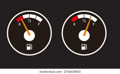 Medidor de gas y gasolina lleno y vacío conjunto de iconos Ilustración vectorial