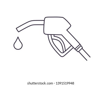 Gas fuel pump nozzle and drop line icon. Gasoline or petrol filling station sign.