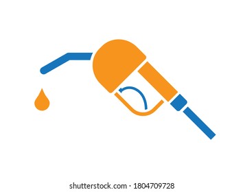 Gas fuel pump nozzle and drop icon isolated flat vector. Gasoline or petrol filling station sign.