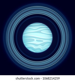 Gas giant blue planet in space sci-fi fantastic background, the rings of Saturn vector illustration.