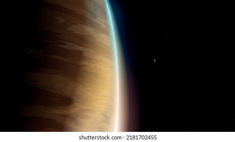 Gas Giant Planet With Glow Deep Space