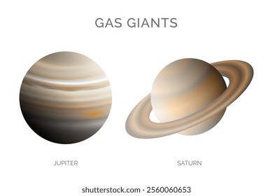  Gas Giants Illustration with Jupiter and Saturn Planets Isolated on White Background