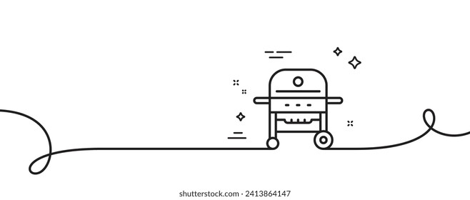 Gas grill line icon. Continuous one line with curl. Barbecue cooker for cooking food sign. Meat brazier symbol. Gas grill single outline ribbon. Loop curve pattern. Vector