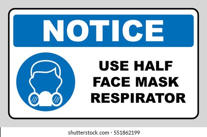 Gas half face mask respirator icon isolated on white background. Protection symbol. Information mandatory symbol in blue circle isolated on white. Vector illustration. Notice label