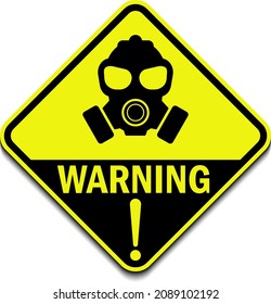 Gas hazard, Ware Respirator, Dust hazard warning with mask diamond shape yellow sign vector icon