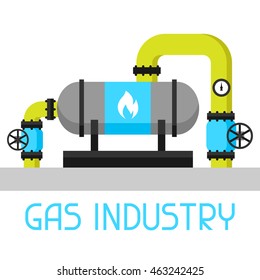 Gas heat exchanger in refinery. Industrial illustration in flat style.