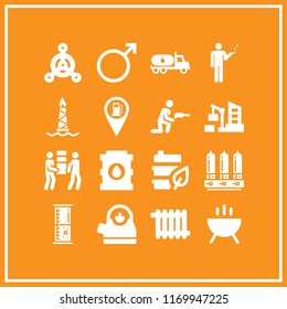 gas icon. 16 gas vector set. gas truck, smoking, oil mining fire and mars icons for web and design about gas theme