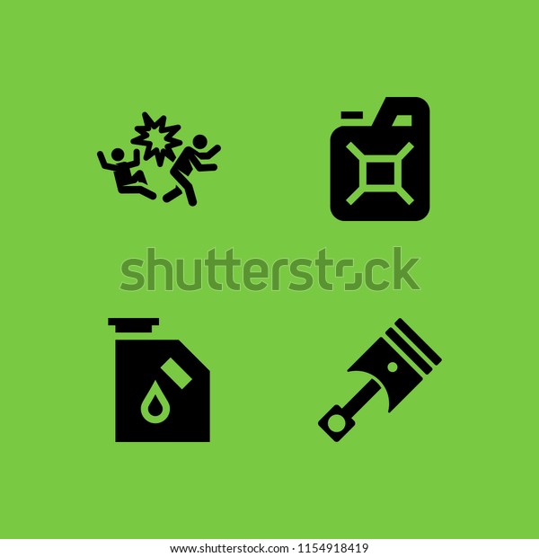 gas icon. 4 gas set with piston,\
oil, diesel and explosion vector icons for web and mobile\
app