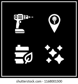 gas icon. 4 gas vector set. fuel, drill, stars and hot air ballon location icons for web and design about gas theme
