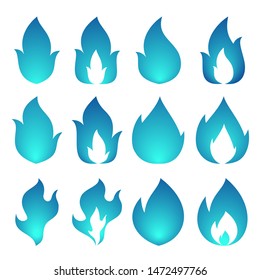 gas icon. blue fire, flame. vector illustration. collection of silhouettes on white background.