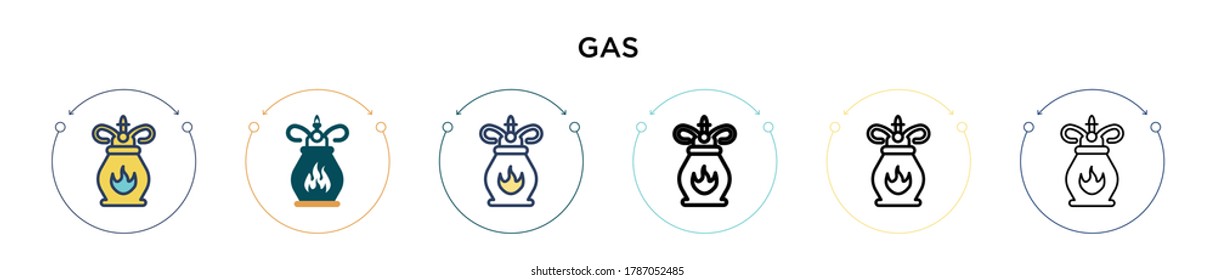 Icono de gas relleno, delgado, contorno y estilo de trazo. Ilustración vectorial de dos diseños de vectores de gas negro y de color se pueden utilizar para móviles, ui, web