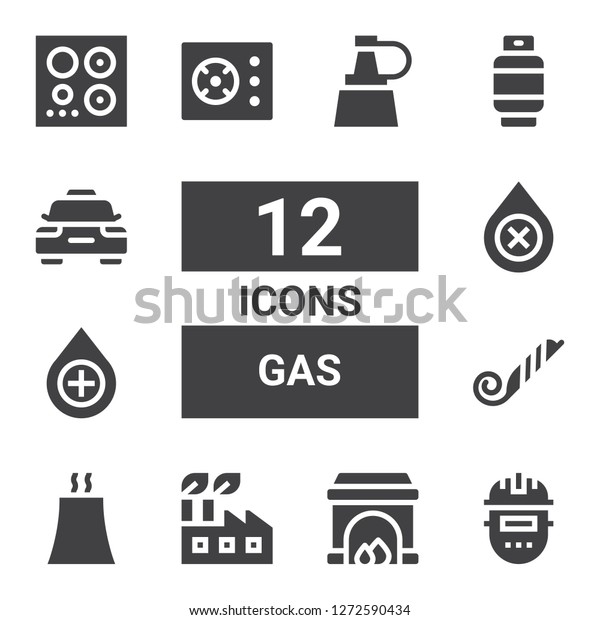 Gas Icon Set Collection 12 Filled Signs Symbols Stock Image