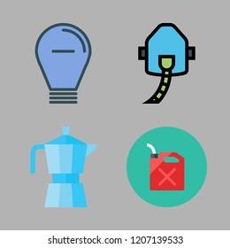 gas icon set. vector set about oxygen, kettle, light bulb and oil icons set.