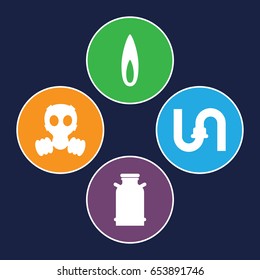 Gas icons set. set of 4 gas filled icons such as canister, pipe, flame