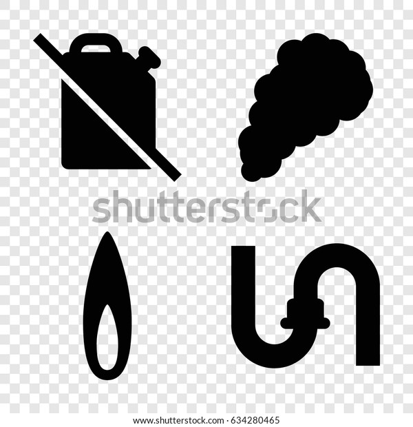 Gas icons set. set of 4 gas filled icons such as\
pipe, smoke, flame