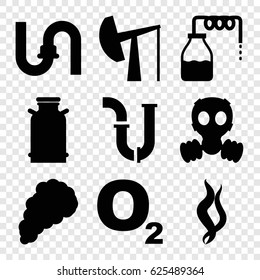 Gas icons set. set of 9 gas filled icons such as canister, pipe, smoke, oil derrick, gas mask