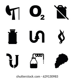 Gas icons set. set of 9 gas filled icons such as canister, pipe, smoke, oil derrick, no oil
