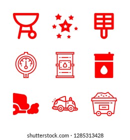 gas icons set with gauge, grill and toy car hand drawn transport vector set