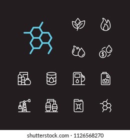 Gas icons set. Oil market and gas icons with oil gas plant, oil gas fossil and fire flame. Set of light for web app logo UI design.