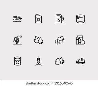 Gas icons set. Oil market and gas icons with canister, oil fossil and tanker ship. Set of renewable for web app logo UI design.