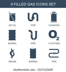 gas icons. Trendy 9 gas icons. Contain icons such as no oil, pipe, canister, barrel, O oxygen, smoke. gas icon for web and mobile.