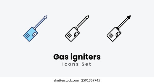 Gas igniters Icons set thin line and glyph vector icon illustration