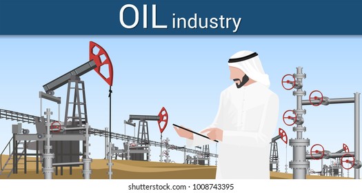 Gas industry. Arab man controls the production process