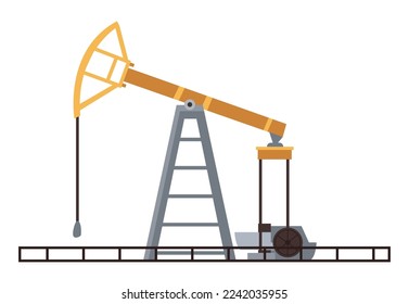 Gas industry production, oil patch, isolated machinery extracting petroleum from ground. Transportation and refinery of material source. Vector in flat style