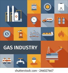 Gas Industry Renewable Eco Fuel Icon Flat Set Isolated Vector Illustration