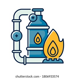 Icono de color RGB de la industria del gas. El negocio de la energía. Explotación de los recursos naturales. Materiales en bruto, fabricación de combustibles fósiles. Ilustración de vectores aislados de suministro de gas