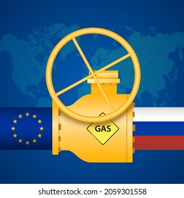 Gas industry, gas transport system, gas relationship between Russia and European Union vector illustration