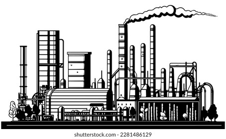 Gas industry vector black line illustration isolated white. Sketch art