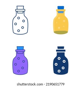 Gas jar icon set in flat and line style. Chemical laboratory equipment. Vector illustration.
