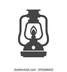 Gas lamp bold black silhouette icon isolated on white. Retro lantern for garden pictogram, logo. Lighting for camping, travelling or load shedding vector element for infographic, web.