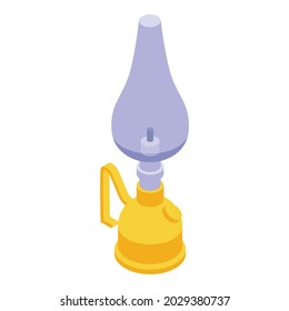 Gas lamp icon isometric vector. Kerosene lantern. Camp fire flame