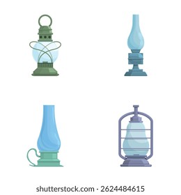 Gas lamp icons set cartoon vector. Modern and retro gas lamp. Lighting equipment