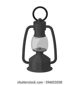 A Gas Lamp.The Lighting Device Of Miners.Mine Industry Single Icon In Monochrome Style Vector Symbol Stock Illustration.