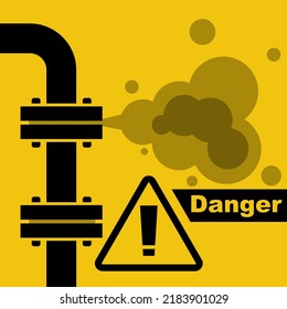 Gas leak. Breakdown pipelines. Danger concept. Warning template. Vector illustration flat design. Isolated on background.