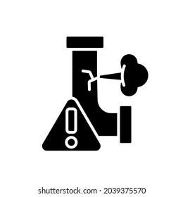 Gas leak glyph icon. Vector fill black illustration.