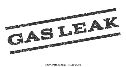 Gas Leak watermark stamp. Text caption between parallel lines with grunge design style. Rubber seal stamp with dust texture. Vector gray color ink imprint on a white background.