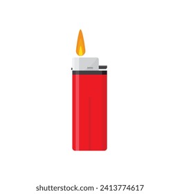 Gasfeuerzeug mit brennender Flamme, Vektordesign-Vorlage